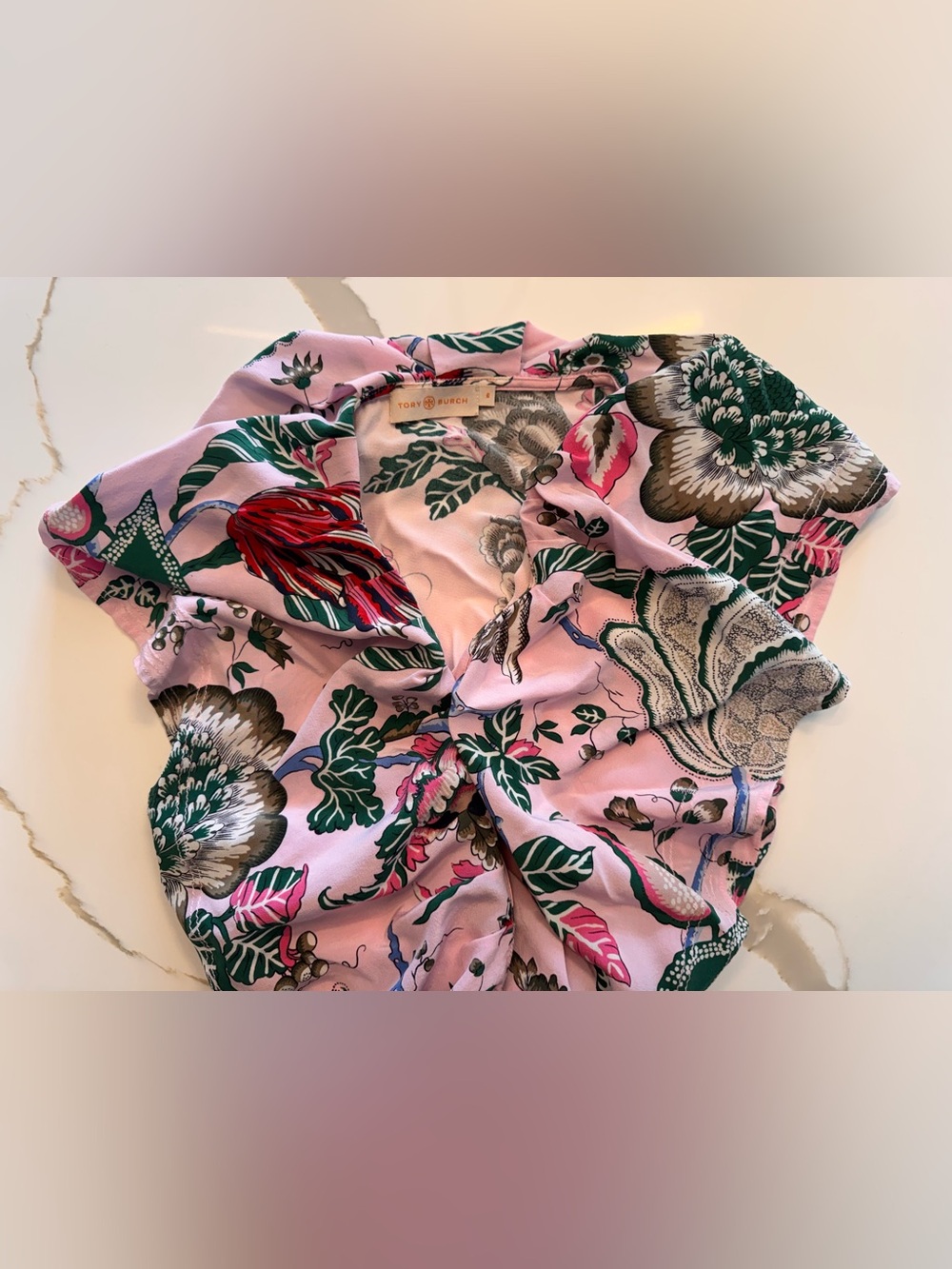 Tory Burch Pink Floral Silk Ruffle Wrap Dress Sz 6 Like New - Picture 4 of 7